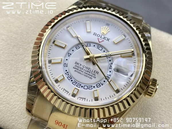 Rolex Skydweller 326938 YG Noob Mejor Edición Esfera Blanca en YG Pulsera A23J - Super Clone Watch | 1:1 Mejor Versión
