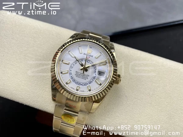Rolex Skydweller 326938 YG Noob Mejor Edición Esfera Blanca en YG Pulsera A23J - Super Clone Watch | 1:1 Mejor Versión