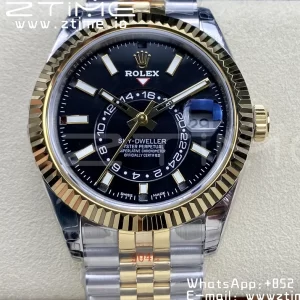 Rolex Skydweller 326933 SS/YG Noob Best Edition Black Dial on SS/YG Jubilee Bracelet A23J - Super Clone Watch | 1:1 Best Version