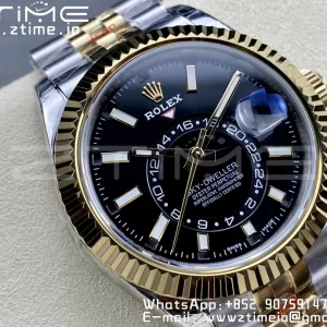 Rolex Skydweller 326933 SS/YG Noob Best Edition Schwarzes Zifferblatt auf SS/YG Jubilee Armband A23J - Super Clone Watch | 1:1 Best Version