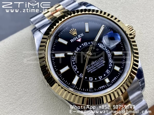 Rolex Skydweller 326933 SS/YG Noob Best Edition Schwarzes Zifferblatt auf SS/YG Jubilee Armband A23J - Super Clone Watch | 1:1 Best Version