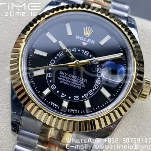 Rolex Skydweller 326933 SS/YG Noob Best Edition Schwarzes Zifferblatt auf SS/YG Jubilee Armband A23J - Super Clone Watch | 1:1 Best Version