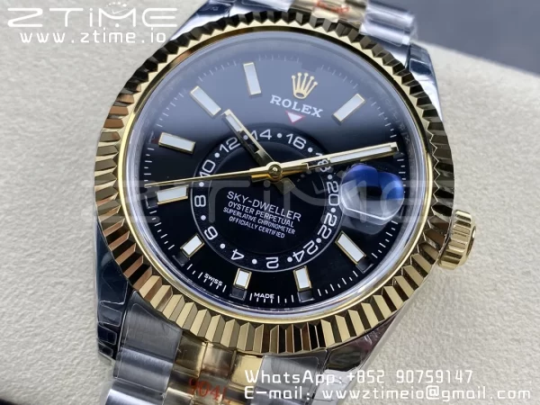 Rolex Skydweller 326933 SS/YG Noob Best Edition Schwarzes Zifferblatt auf SS/YG Jubilee Armband A23J - Super Clone Watch | 1:1 Best Version