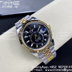 Rolex Skydweller 326933 SS/YG Noob Best Edition Schwarzes Zifferblatt auf SS/YG Jubilee Armband A23J - Super Clone Watch | 1:1 Best Version