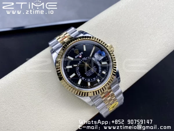 Rolex Skydweller 326933 SS/YG Noob Best Edition Schwarzes Zifferblatt auf SS/YG Jubilee Armband A23J - Super Clone Watch | 1:1 Best Version