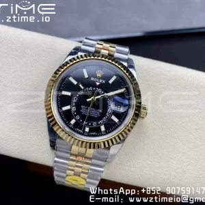 Rolex Skydweller 326933 SS/YG Noob Best Edition Schwarzes Zifferblatt auf SS/YG Jubilee Armband A23J - Super Clone Watch | 1:1 Best Version
