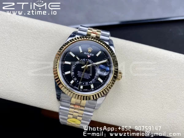 Rolex Skydweller 326933 SS/YG Noob Best Edition Schwarzes Zifferblatt auf SS/YG Jubilee Armband A23J - Super Clone Watch | 1:1 Best Version