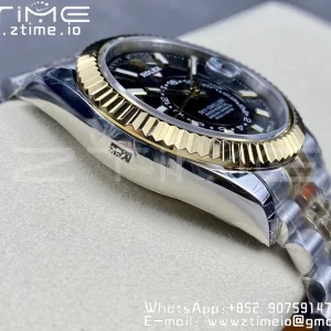 Rolex Skydweller 326933 SS/YG Noob Best Edition Schwarzes Zifferblatt auf SS/YG Jubilee Armband A23J - Super Clone Watch | 1:1 Best Version