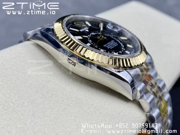 Rolex Skydweller 326933 SS/YG Noob Best Edition Schwarzes Zifferblatt auf SS/YG Jubilee Armband A23J - Super Clone Watch | 1:1 Best Version
