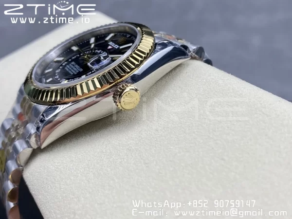 Rolex Skydweller 326933 SS/YG Noob Best Edition Schwarzes Zifferblatt auf SS/YG Jubilee Armband A23J - Super Clone Watch | 1:1 Best Version