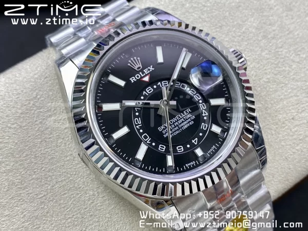 Rolex Skydweller 326934 SS Noob Best Edition Black  Dial on SS  Jubilee Bracelet A23J - Super Clone Watch | 1:1 Best Version
