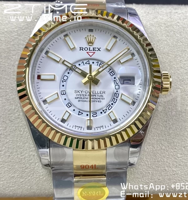 Rolex Skydweller 326933 SS/YG Noob Best Edition White Dial on SS/YG Bracelet A23J - Super Clone Watch | 1:1 Best Version