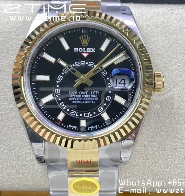 Rolex Skydweller 326933 SS/YG Noob Best Edition Quadrante nero su bracciale SS/YG A23J - Orologio Super Clone | 1:1 Miglior Versione