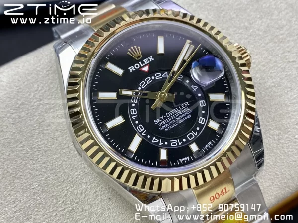 Rolex Skydweller 326933 SS/YG Noob Best Edition Quadrante nero su bracciale SS/YG A23J - Orologio Super Clone | 1:1 Miglior Versione