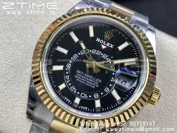 Rolex Skydweller 326933 SS/YG Noob Best Edition Quadrante nero su bracciale SS/YG A23J - Orologio Super Clone | 1:1 Miglior Versione