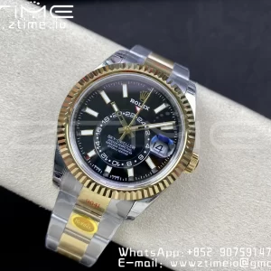 Rolex Skydweller 326933 SS/YG Noob Best Edition Quadrante nero su bracciale SS/YG A23J - Orologio Super Clone | 1:1 Miglior Versione