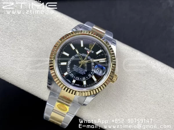 Rolex Skydweller 326933 SS/YG Noob Best Edition Quadrante nero su bracciale SS/YG A23J - Orologio Super Clone | 1:1 Miglior Versione