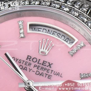 Rolex DayDate 36 SS CSF Best Edition  Rome diamonds Pink Dial on diamonds President Bracelet A2836 - Super Clone Watch | 1:1 Best Version