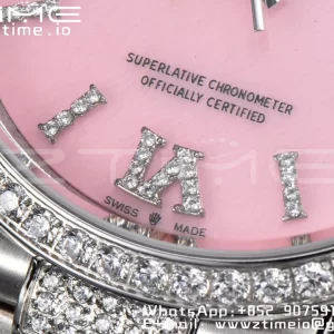 Rolex DayDate 36 SS CSF Best Edition  Rome diamonds Pink Dial on diamonds President Bracelet A2836 - Super Clone Watch | 1:1 Best Version