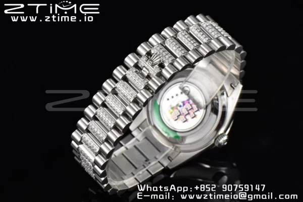 Rolex DayDate 36 SS CSF Best Edition  Rome diamonds Pink Dial on diamonds President Bracelet A2836 - Super Clone Watch | 1:1 Best Version
