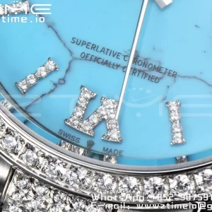 Rolex DayDate 36 SS CSF Best Edition  Rome diamonds Turquoise Dial on diamonds President Bracelet A2836 - Super Clone Watch | 1:1 Best Version