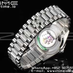 Rolex DayDate 36 SS CSF Best Edition  Rome diamonds Turquoise Dial on diamonds President Bracelet A2836 - Super Clone Watch | 1:1 Best Version