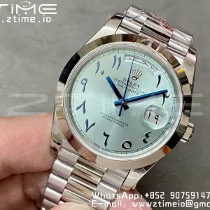 Rolex DayDate 228206 40mm GMF 1:1 Best Edition Ice Blue Dial Arabic Markers Polished Bezel on SS Bracelet A2836 (Tungsten Heavy Version) - Super Clone Watch | 1:1 Best Version