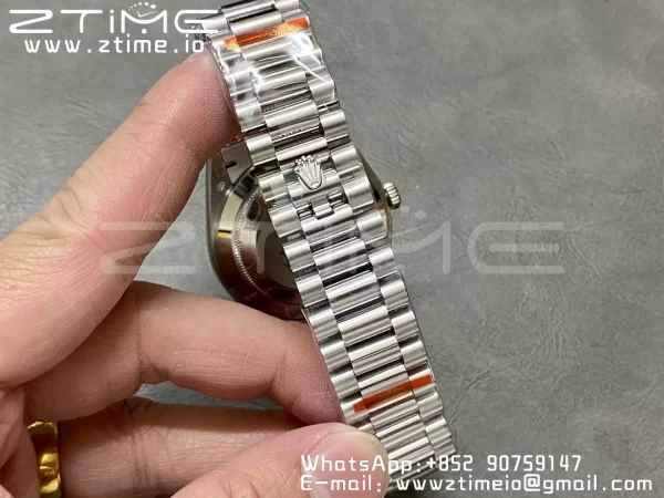 Rolex DayDate 228206 40mm GMF 1:1 Best Edition Ice Blue Dial Arabic Markers Polished Bezel on SS Bracelet A2836 (Tungsten Heavy Version) - Super Clone Watch | 1:1 Best Version
