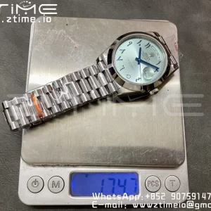 Rolex DayDate 228206 40mm GMF 1:1 Best Edition Ice Blue Dial Arabic Markers Polished Bezel on SS Bracelet A2836 (Tungsten Heavy Version) - Super Clone Watch | 1:1 Best Version