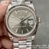 Rolex DayDate 228236 40mm GMF 1:1 Best Edition Gray Dial  Fluted Bezel on SS Bracelet A2836 (Tungsten Heavy Version) - Super Clone Watch | 1:1 Best Version