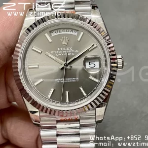 Rolex DayDate 228236 40mm GMF 1:1 Best Edition Gray Dial  Fluted Bezel on SS Bracelet A2836 (Tungsten Heavy Version) - Super Clone Watch | 1:1 Best Version