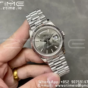 Rolex DayDate 228236 40mm GMF 1:1 Best Edition Gray Dial  Fluted Bezel on SS Bracelet A2836 (Tungsten Heavy Version) - Super Clone Watch | 1:1 Best Version