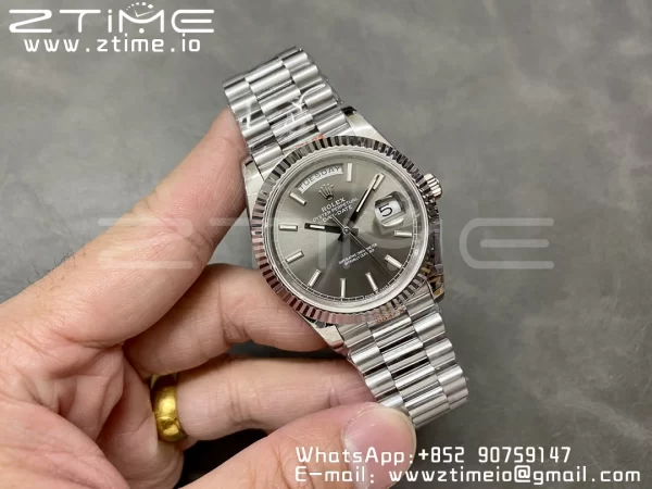 Rolex DayDate 228236 40mm GMF 1:1 Best Edition Gray Dial  Fluted Bezel on SS Bracelet A2836 (Tungsten Heavy Version) - Super Clone Watch | 1:1 Best Version