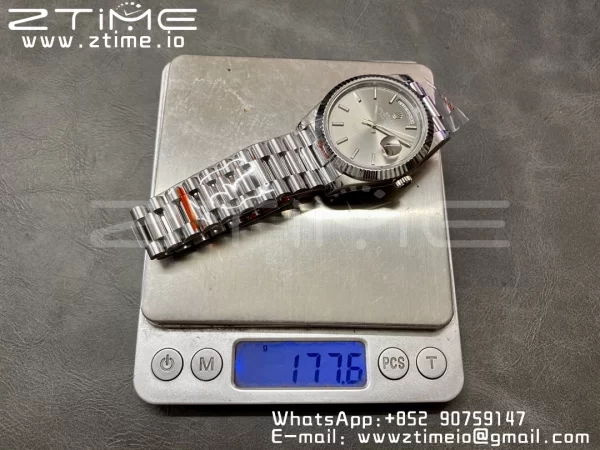 Rolex DayDate 228236 40mm GMF 1:1 Best Edition Gray Dial  Fluted Bezel on SS Bracelet A2836 (Tungsten Heavy Version) - Super Clone Watch | 1:1 Best Version