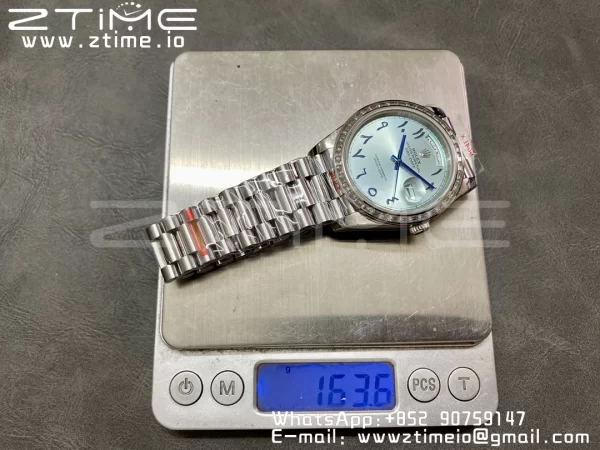 ロレックス デイデイト 228396 40mm GMF 1:1ベスト版 アイスブルー文字盤 アラビアインデックス ダイヤモンドベゼル SSブレス A2836 (タングステンヘビーバージョン) - スーパークローン時計｜1:1ベスト版