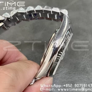 Rolex DayDate 228396 40mm GMF 1:1 Best Edition Ice Blue Dial Diamonds Markers Fluted Bezel on SS Bracelet A2836 (Tungsten Heavy Version) - Super Clone Watch | 1:1 Best Version