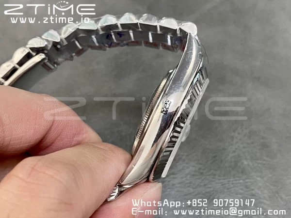 Rolex DayDate 228396 40mm GMF 1:1 Best Edition Ice Blue Dial Diamonds Markers Fluted Bezel on SS Bracelet A2836 (Tungsten Heavy Version) - Super Clone Watch | 1:1 Best Version