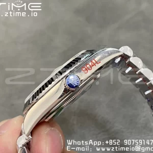 Rolex DayDate 228396 40mm GMF 1:1 Best Edition Ice Blue Dial Diamonds Markers Fluted Bezel on SS Bracelet A2836 (Tungsten Heavy Version) - Super Clone Watch | 1:1 Best Version