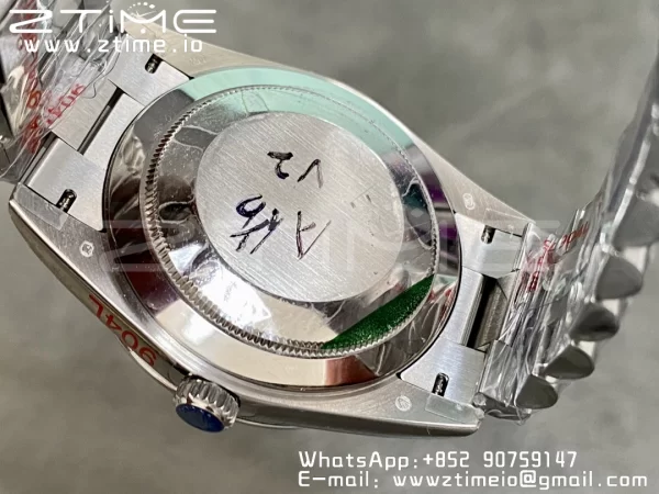Rolex DayDate 228396 40mm GMF 1:1 Best Edition Ice Blue Dial Diamonds Markers Fluted Bezel on SS Bracelet A2836 (Tungsten Heavy Version) - Super Clone Watch | 1:1 Best Version