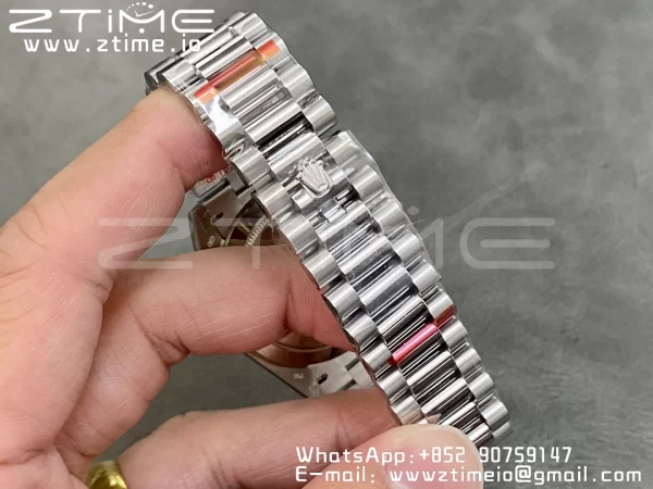 Rolex DayDate 228396 40mm GMF 1:1 Best Edition Ice Blue Dial Diamonds Markers Fluted Bezel on SS Bracelet A2836 (Tungsten Heavy Version) - Super Clone Watch | 1:1 Best Version