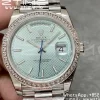Rolex DayDate 228236 40mm GMF 1:1 Best Edition Ice Blue check  Dial  Diamonds Bezel on SS Bracelet A2836 (Tungsten Heavy Version) - Super Clone Watch | 1:1 Best Version