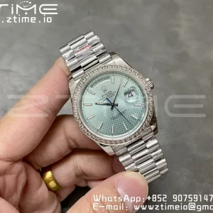 Rolex DayDate 228236 40mm GMF 1:1 Best Edition Ice Blue check  Dial  Diamonds Bezel on SS Bracelet A2836 (Tungsten Heavy Version) - Super Clone Watch | 1:1 Best Version