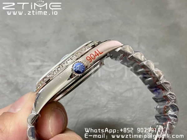 Rolex DayDate 228236 40mm GMF 1:1 Best Edition Ice Blue check  Dial  Diamonds Bezel on SS Bracelet A2836 (Tungsten Heavy Version) - Super Clone Watch | 1:1 Best Version