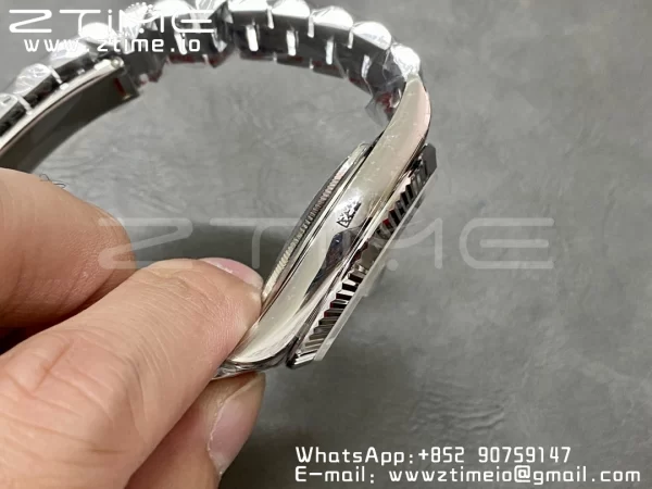 Rolex DayDate 228236 40mm GMF 1:1 Best Edition Ice Blue check  Dial  Fluted Bezel on SS Bracelet A2836 (Tungsten Heavy Version) - Super Clone Watch | 1:1 Best Version