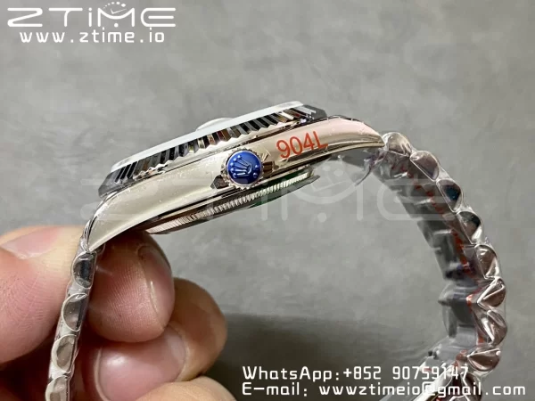 Rolex DayDate 228236 40mm GMF 1:1 Best Edition Ice Blue check  Dial  Fluted Bezel on SS Bracelet A2836 (Tungsten Heavy Version) - Super Clone Watch | 1:1 Best Version