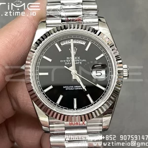 Rolex DayDate 228236 40mm GMF 1:1 Best Edition Black Dial  Fluted Bezel on SS Bracelet A2836 (Tungsten Heavy Version) - Super Clone Watch | 1:1 Best Version