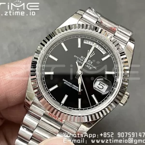 Rolex DayDate 228236 40mm GMF 1:1 Best Edition Black Dial Fluted Bezel on SS Bracelet A2836 (Tungsten Heavy Version) - Super Clone Watch | 1:1 Best Version
