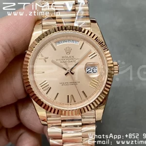 Rolex DayDate 228235 40mm RG GMF 1:1 Best Edition RG Dial Roman Markers Fluted Bezel on RG Bracelet A2836 (Tungsten Heavy Version) - Super Clone Watch | 1:1 Best Version