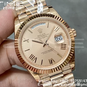 Rolex DayDate 228235 40mm RG GMF 1:1 Best Edition RG Dial Roman Markers Fluted Bezel on RG Bracelet A2836 (Tungsten Heavy Version) - Super Clone Watch | 1:1 Best Version