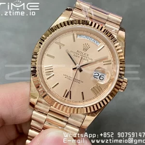 Rolex DayDate 228235 40mm RG GMF 1:1 Best Edition RG Dial Roman Markers Fluted Bezel on RG Bracelet A2836 (Tungsten Heavy Version) - Super Clone Watch | 1:1 Best Version